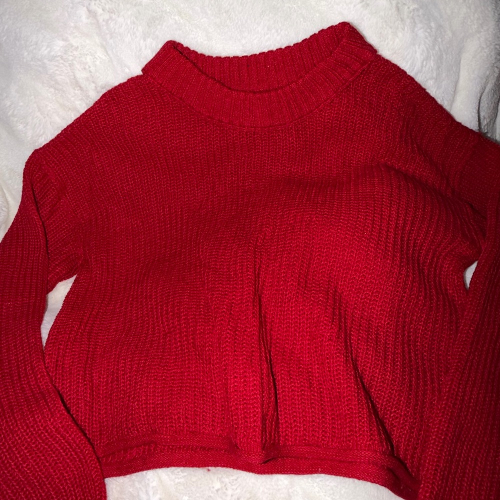 Size Small Red Ribbed Cropped Sweater - Picture 2 of 6